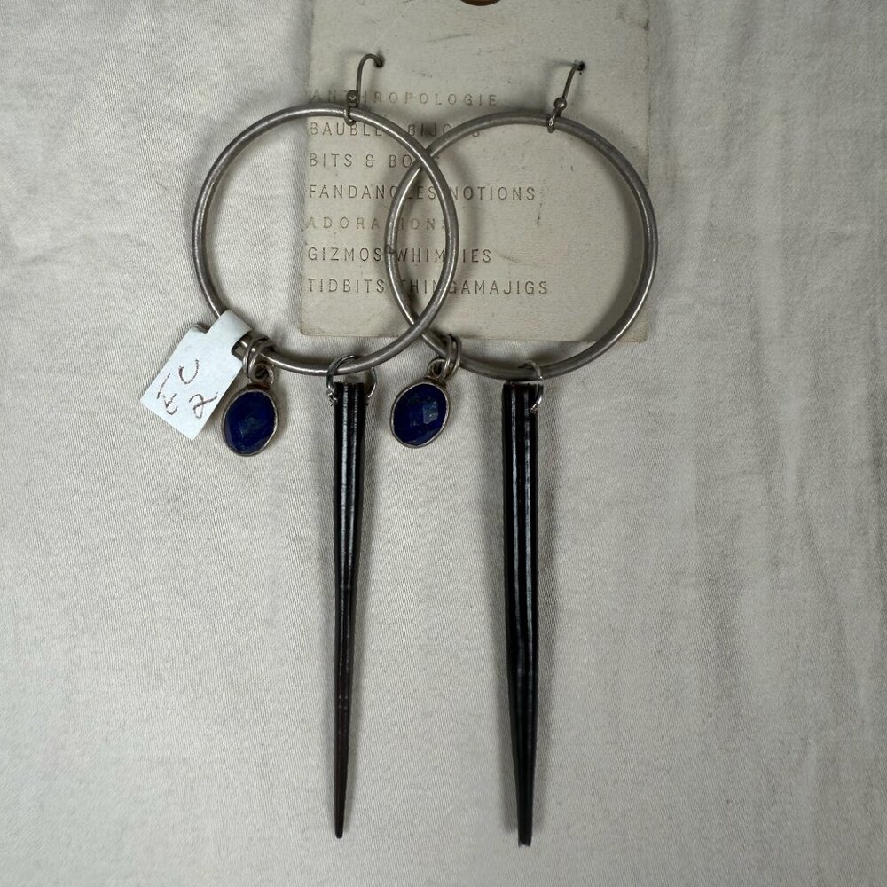 Boho Porcupine Quill Hoop Earrings With Lapis Lazuli